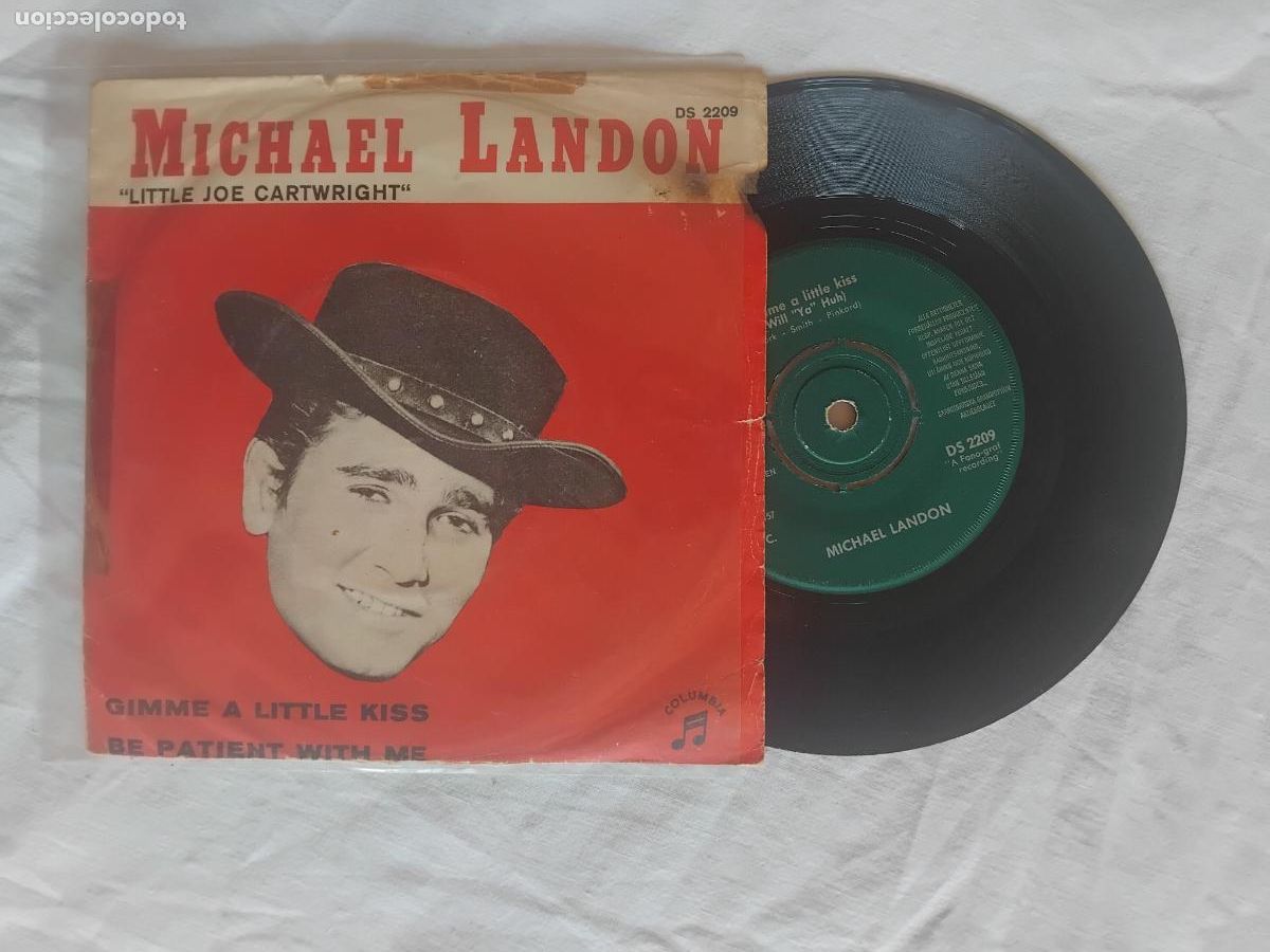 Discos de vinilo: MICHAEL LANDON.LITTLE JOE CARTWRIGHT. GIMME A LITTLE KISS / BE PATIENT WITH ME. SINGLE COLUMBIA 1962