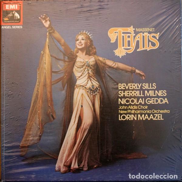 Discos de vinilo: Tha&iuml;s - Jules Massenet, Beverly Sills, Sherrill Milnes, Lorin Maazel - Quadraphonic - 3 x LP BOX