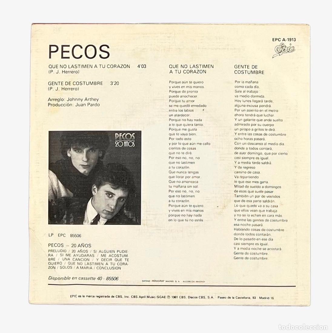 Discos de vinilo: SINGLE. Pecos. Que No Lastimen A Tu Corazon (VG+/VG+) - Foto 2