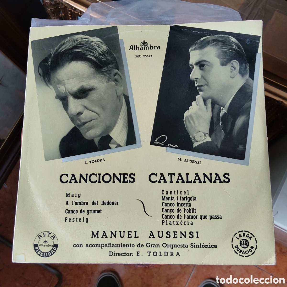 Discos de vinilo: Disco 33 rpm 10 pulgadas Canciones Catalanas Manuel Ausensi Alhambra 25023 Eduardo Toldr&aacute;