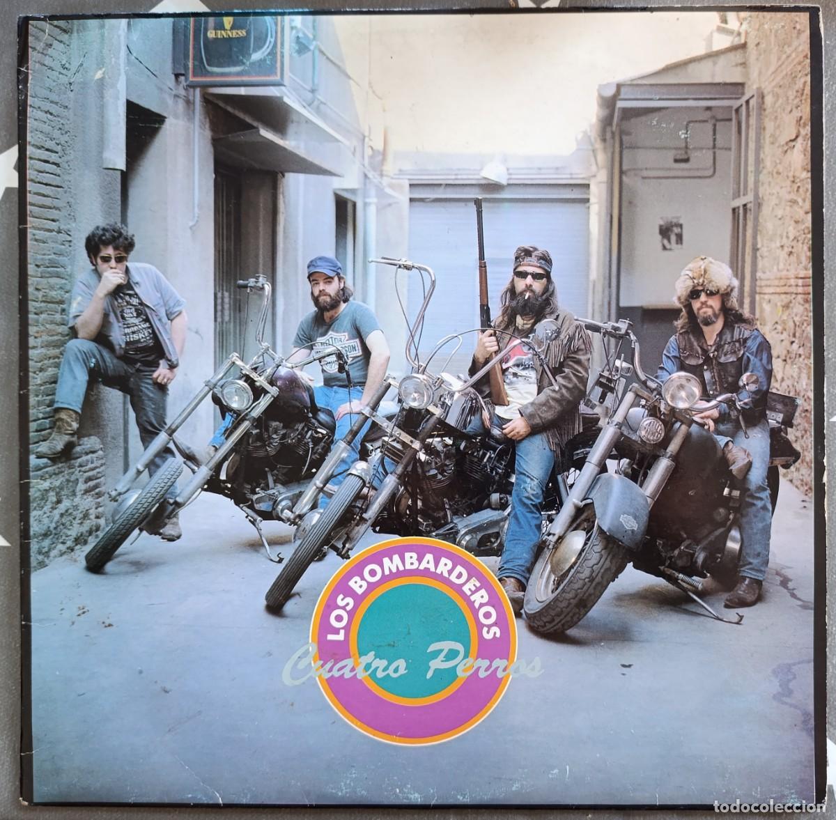Discos de vinilo: LOS BOMBARDEROS &lrm;&ndash; CUATRO PERROS LP 1989 CON ENCARTE + ENTRADA DE CONCIERTO HARD ROCK SOUTHERN