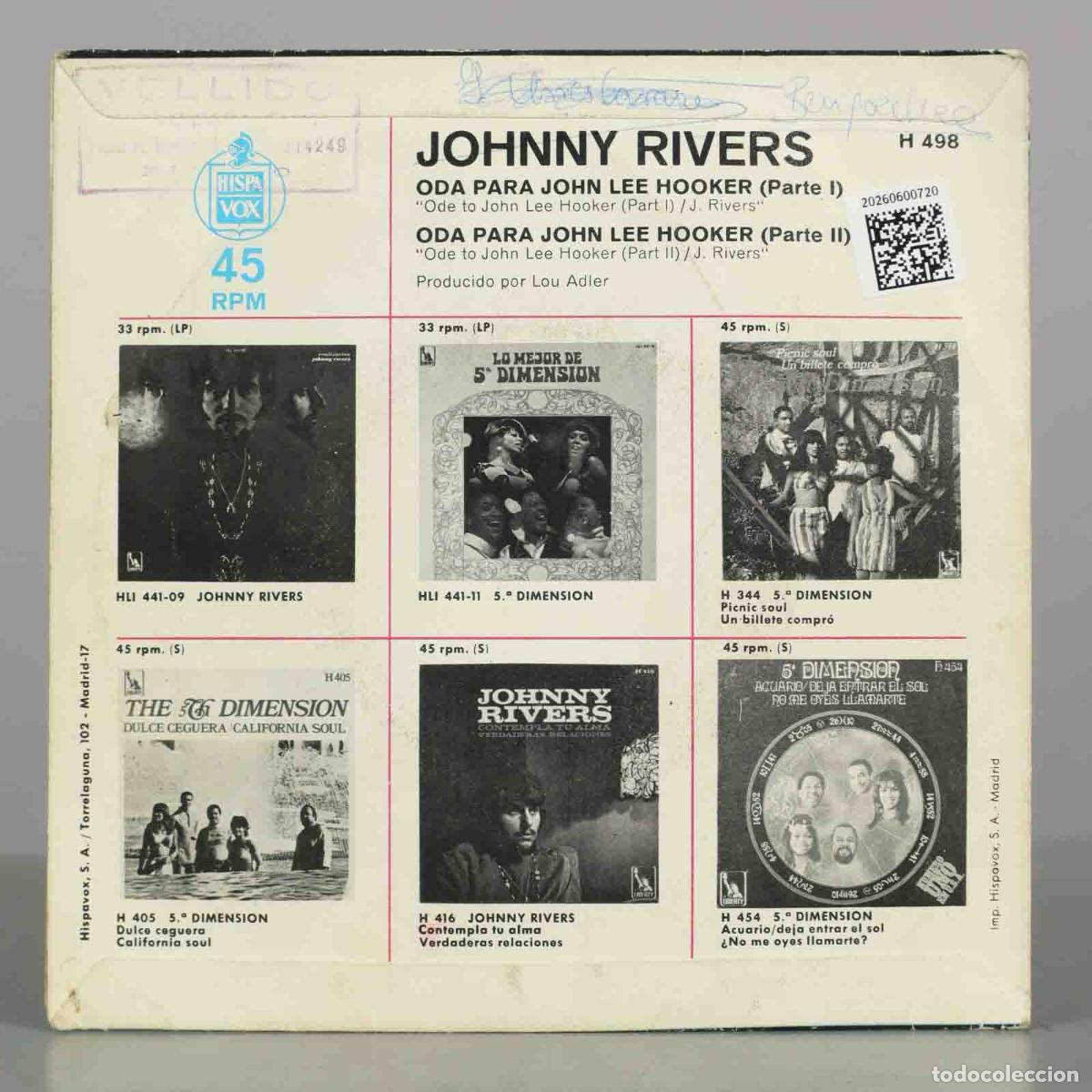 Discos de vinilo: SINGLE. Oda Para John Lee Hooker - Johnny Rivers - Foto 2