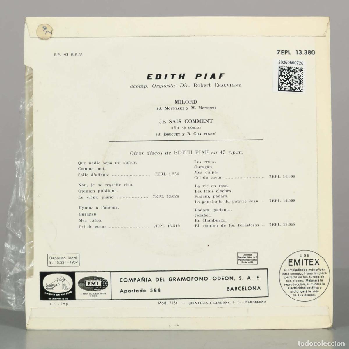 Discos de vinilo: SINGLE. Milord / Je Sais Comment - &Eacute;dith Piaf - Foto 2