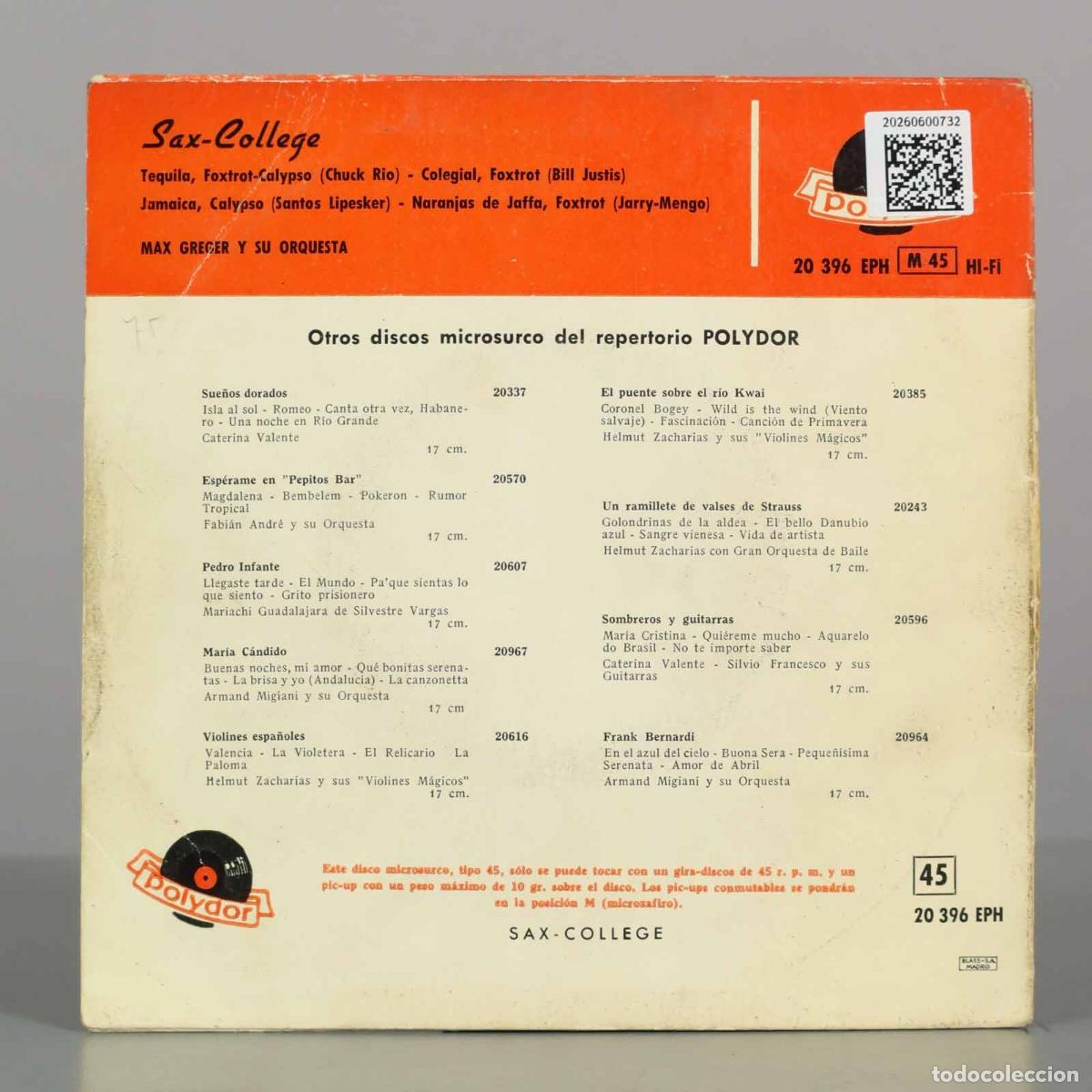 Discos de vinilo: EP. Sax-College - Orchester Max Greger - Foto 2