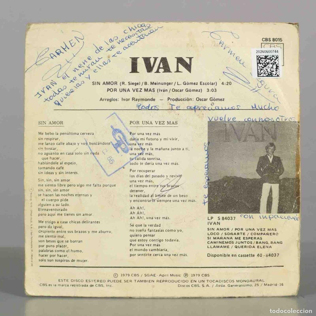 Discos de vinilo: SINGLE. Sin Amor - Ivan - Foto 2