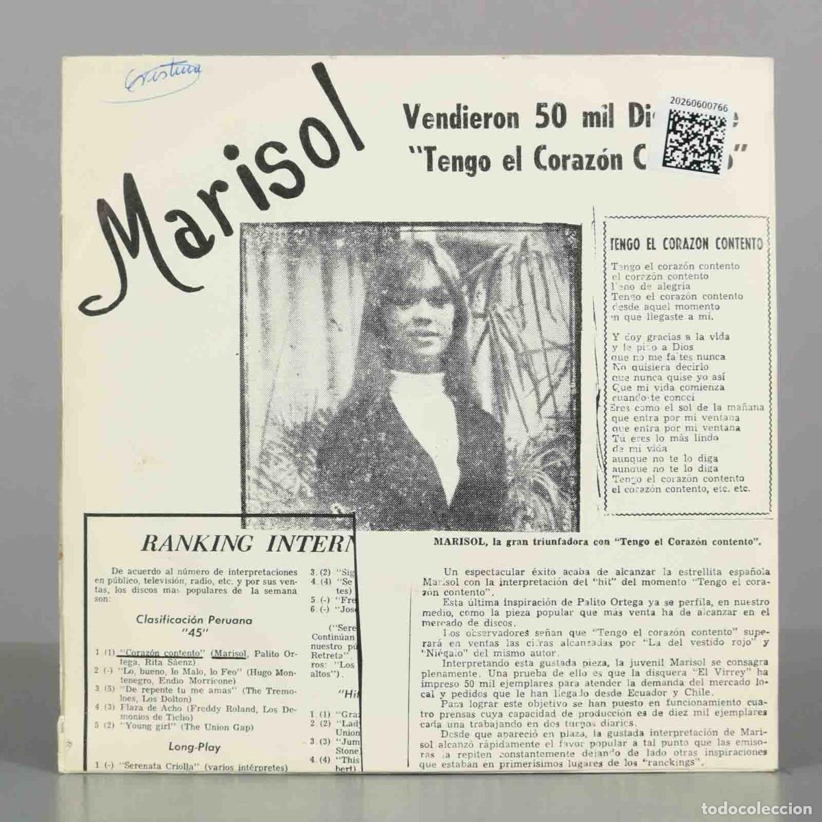 Discos de vinilo: SINGLE. Coraz&oacute;n Contento - Si Me Das La Mano - Marisol - Zafiro - Foto 2