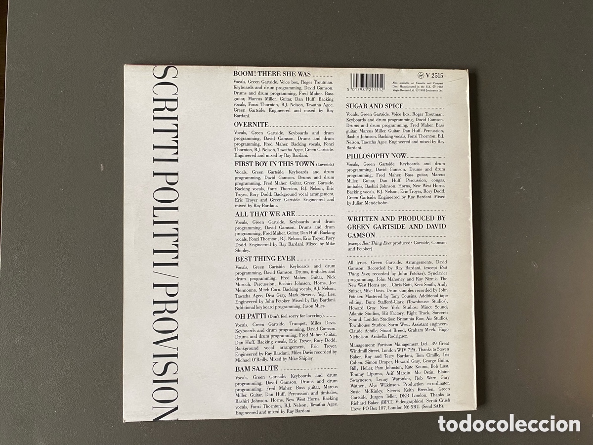 Discos de vinilo: LP Vinilo SCRITTI POLITTI - Provision (1988) Edic. Espa&ntilde;ola. Incluye hoja de Prensa