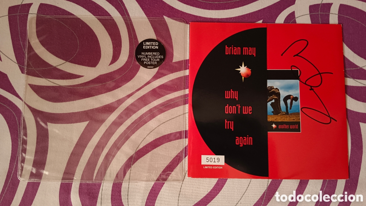 Discos de vinilo: Brian May &ndash; Why Dont We Try Again 7&rdquo; FIRMADO - Foto 2