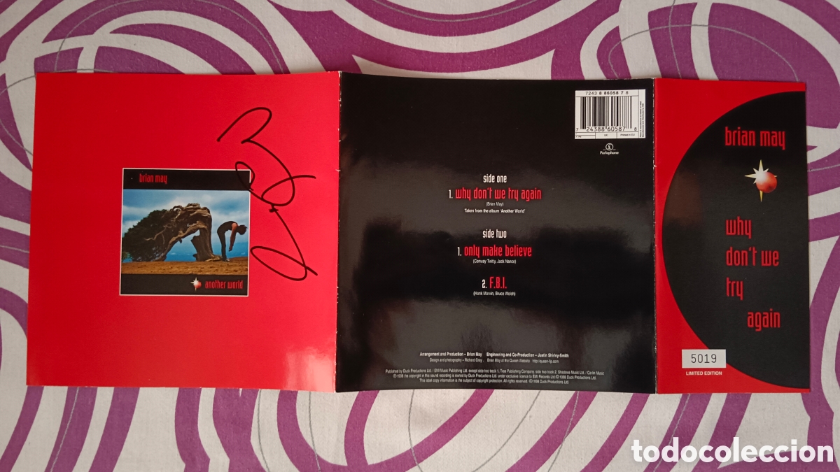 Discos de vinilo: Brian May &ndash; Why Dont We Try Again 7&rdquo; FIRMADO - Foto 4