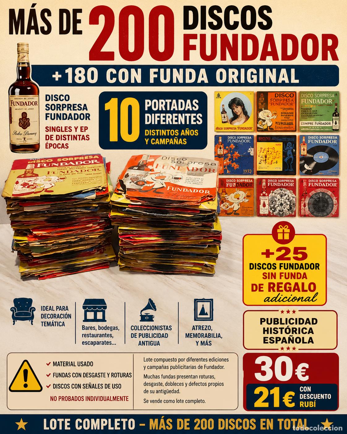 Discos de vinilo: LOTE +200 DISCOS SORPRESA FUNDADOR | +180 CON FUNDA | 10 PORTADAS | PUBLICIDAD VINTAGE
