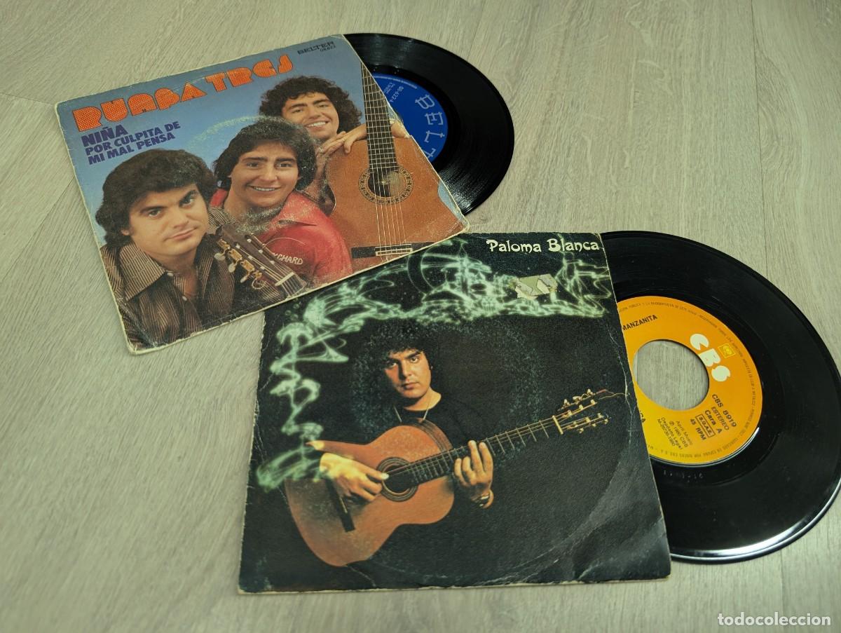 Discos de vinilo: LOTE DE 2 SINGLES DE MANZANITA - PALOMA BLANCA Y RUMBA TRES - NI&Ntilde;A .FLAMENCO POP - A&Ntilde;OS 80