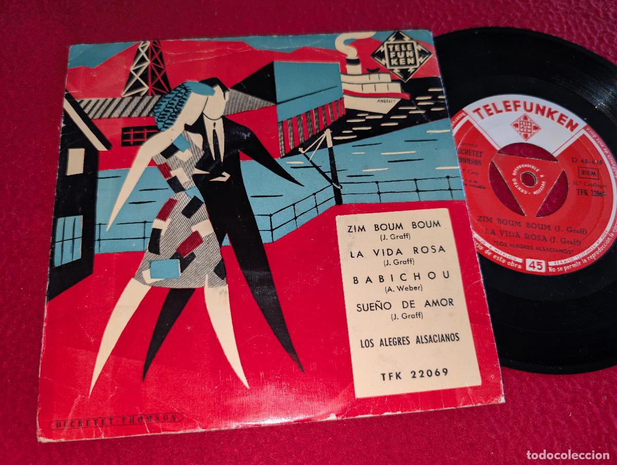 Vinyl records: LOS ALEGRES ALSACIANOS Zim boum boum/La vida rosa/Babichou +1 EP 7'' 195? Telefunken ESPA&Ntilde;A SPAIN