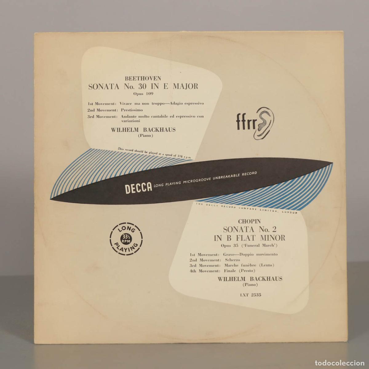 Disques de vinyle: LP. Beethoven Sonata No. 30 In E Major - Chopin Sonata No. 2 In B Flat Minor - Wilhelm Backhaus