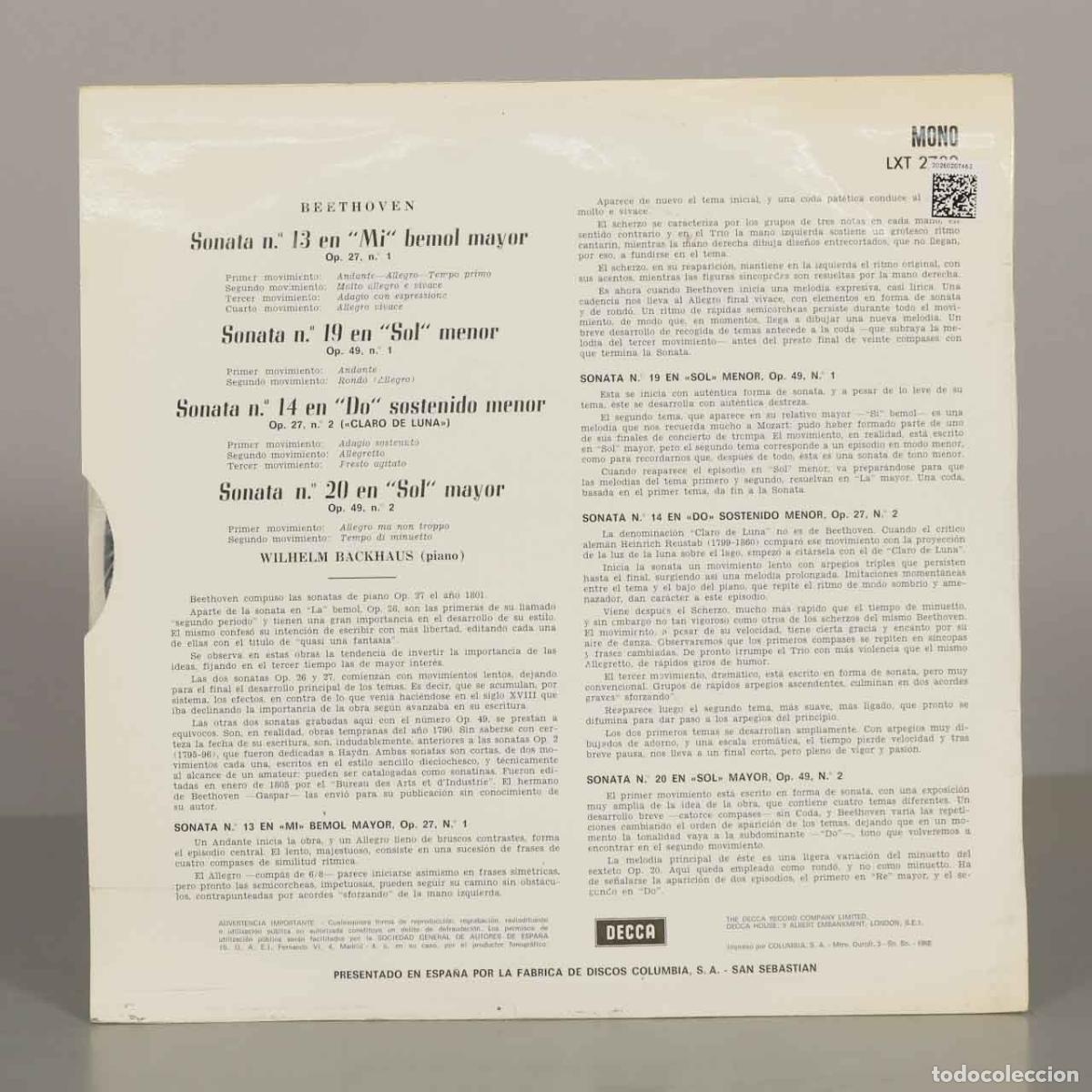 Discos de vinilo: LP. Sonatas de Beethoven - Wilhelm Backhaus - Foto 2