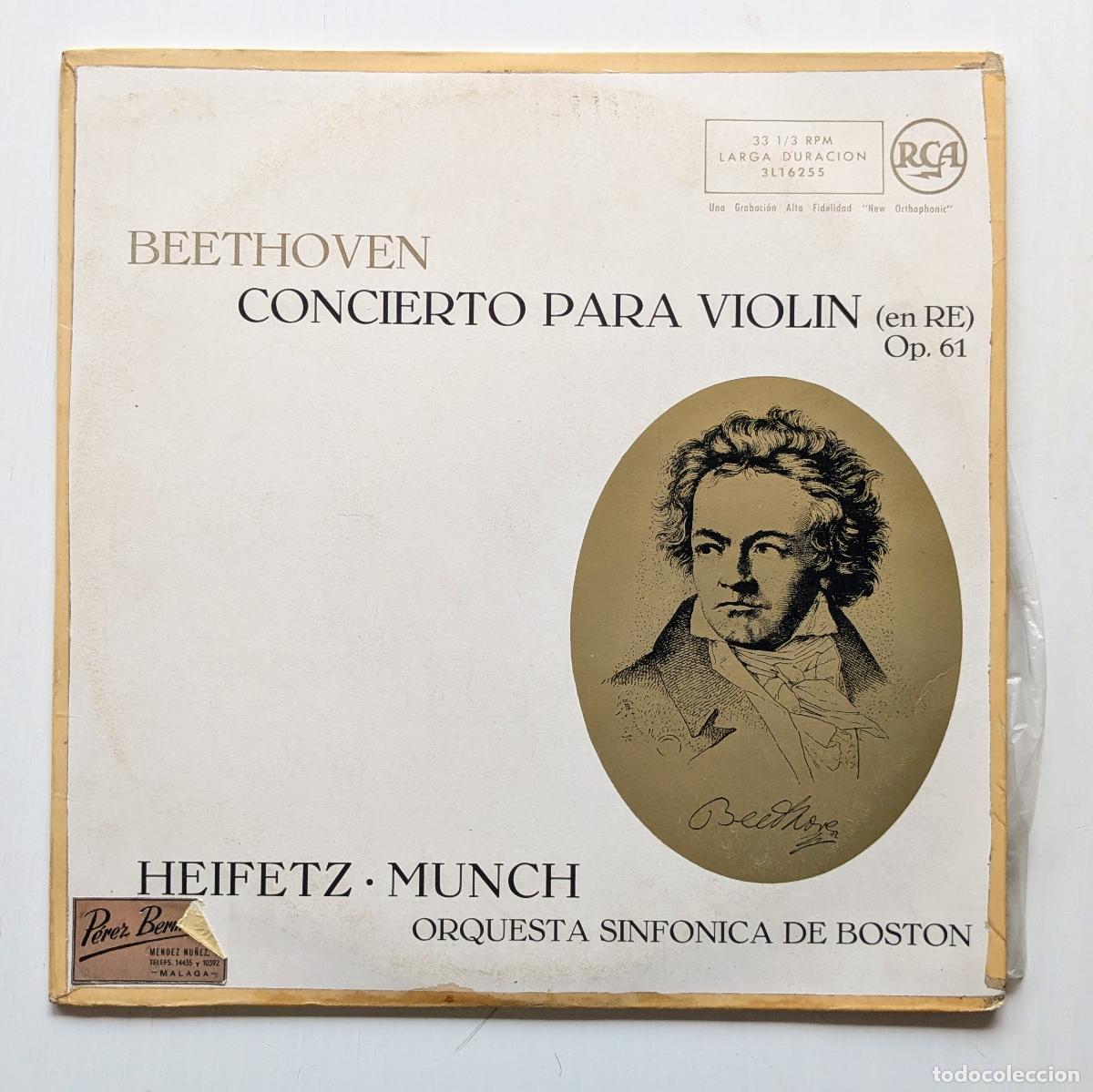 Discos de vinilo: Vinilo LP Beethoven*, Heifetz* &bull; Munch*, Orquesta Sinfonica De Boston* - Concierto Para Violin (En R