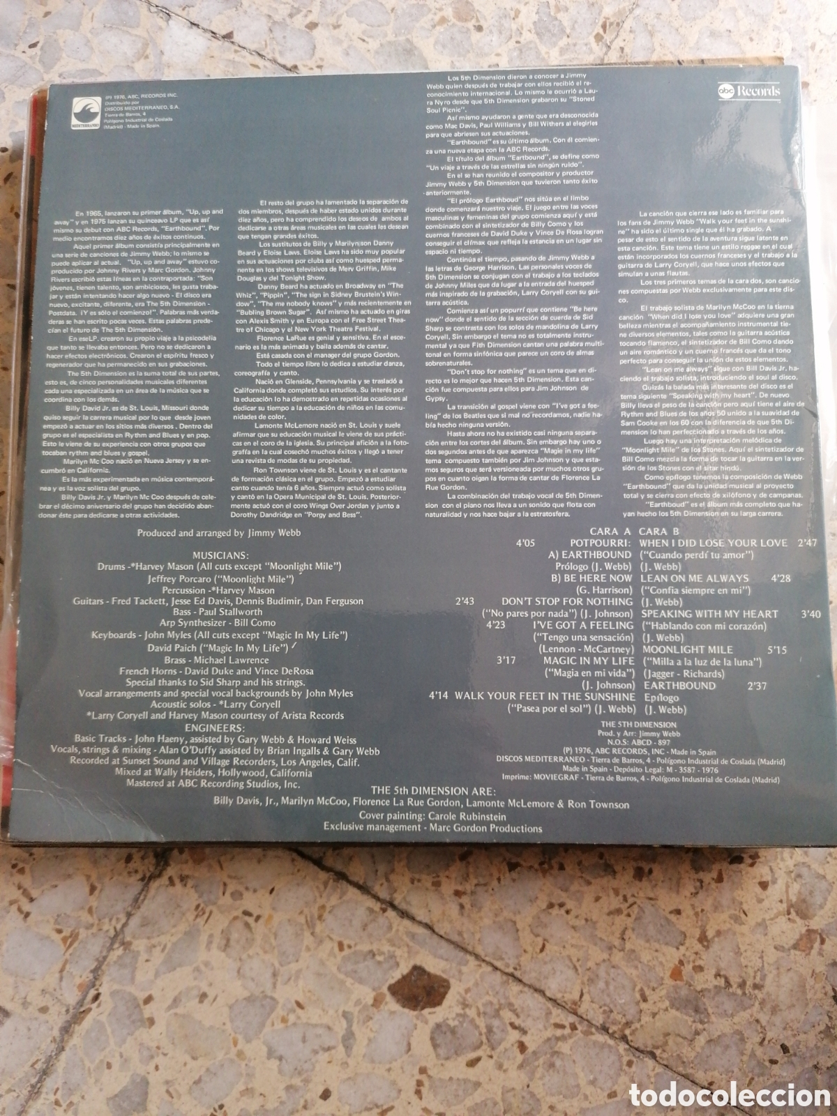 Discos de vinilo: LP THE 5TH DIMENSION EARTHBOUND 1978 ESPA&Ntilde;A - Foto 2
