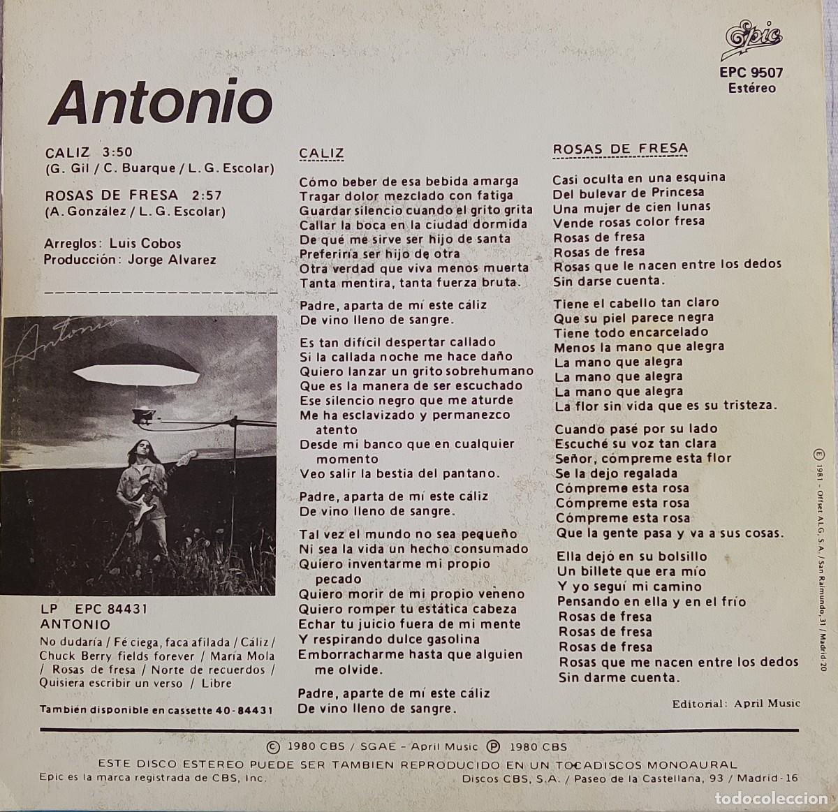 Discos de vinilo: Antonio Flores. C&aacute;liz. Vinilo single. - Foto 2