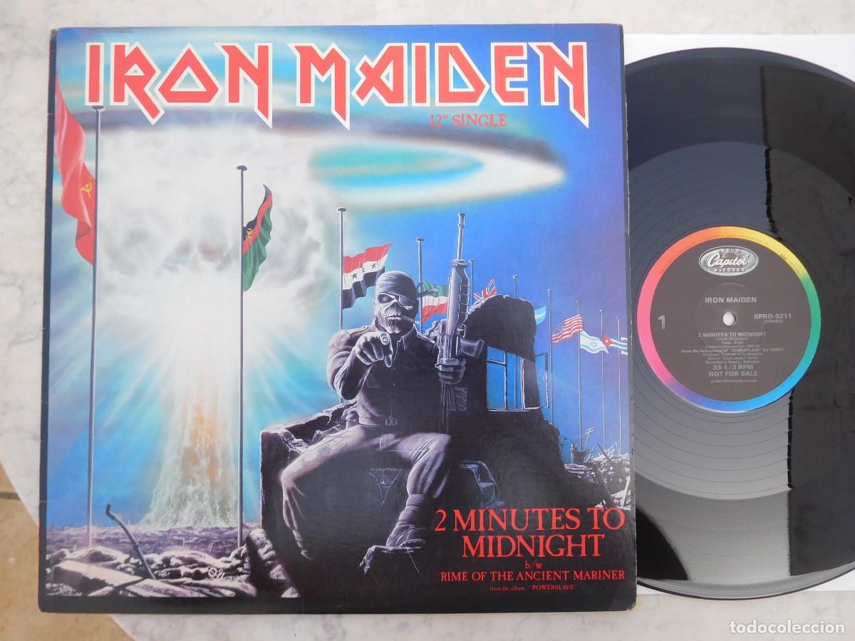 Discos de vinilo: Iron Maiden. Maxi Single. 2 Minutes to midnight. Edici&oacute;n USA Promo. Capitol SPRO-9211/9212