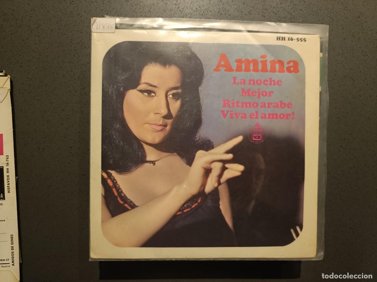 Discos de vinilo: Amina - La noche, Mejor, Ritmo &Aacute;rabe, Viva el amor - EP. sello Hispavox 1966