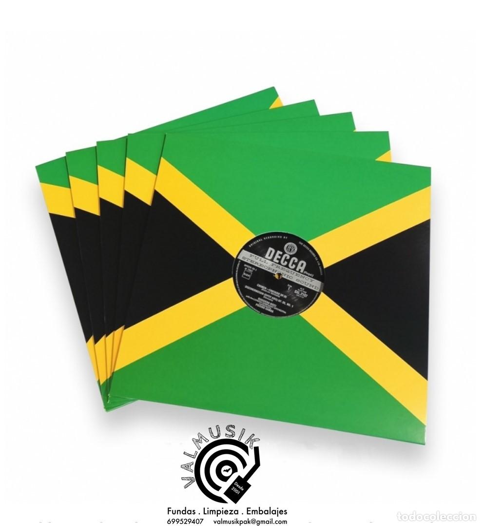 Discos de vinilo: 10 CARPETAS DE CART&Oacute;N BANDERA JAMAICA PARA DISCOS DE VINILO LP Y MAXIS - NUEVAS -
