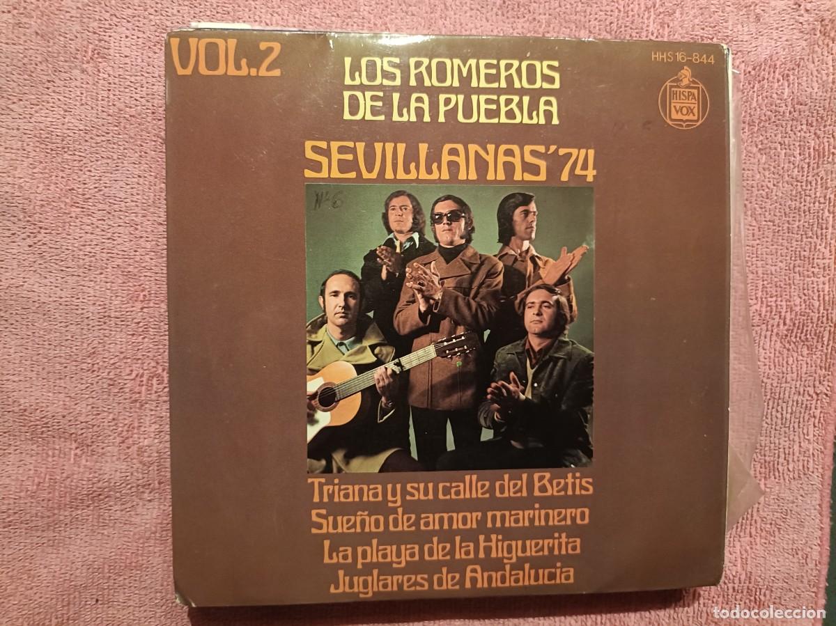 Discos de vinilo: Los Romeros de la Puebla - Sevillanas &acute;74, vol. 2 - EP. sello Hispavox 1974