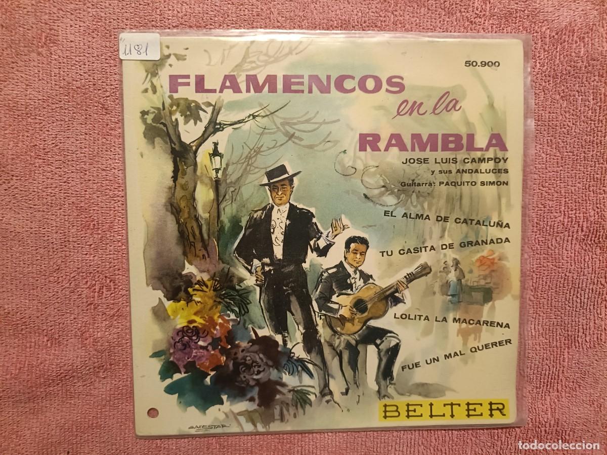 Discos de vinilo: Flamencos en la Rambla - Jose Luis Campoy y sus Andaluces, guit. Paquito Sim&oacute;n - EP. Belter 1961
