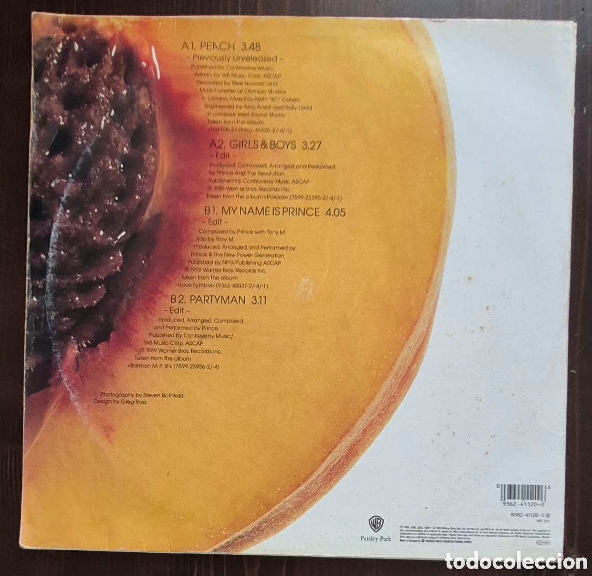 Discos de vinilo: MAXI - PRINCE - PEACH - 1993 EUROPA - Foto 2