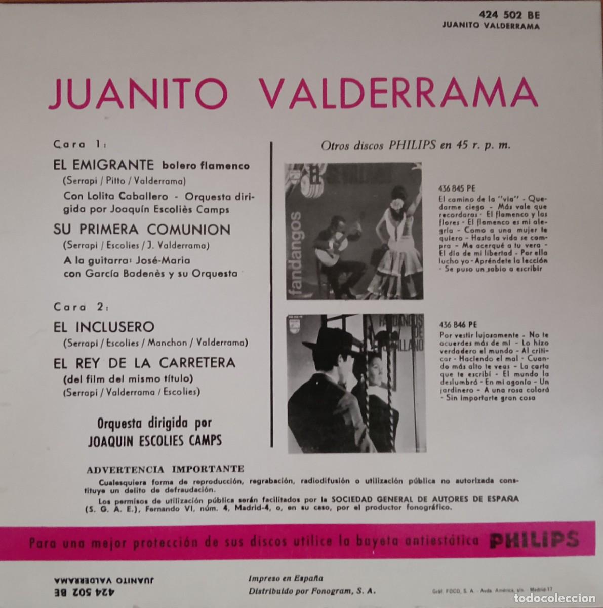 Discos de vinilo: Juanito Valderrama. Vinilo EP. 7&rdquo;. - Foto 2