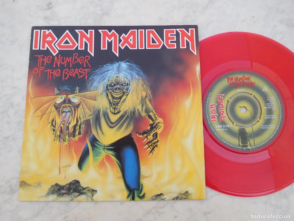 Dischi in vinile: Iron Maiden. 7 Single. The number of the beast. Edici&oacute;n inglesa vinilo rojo. EMI 5287