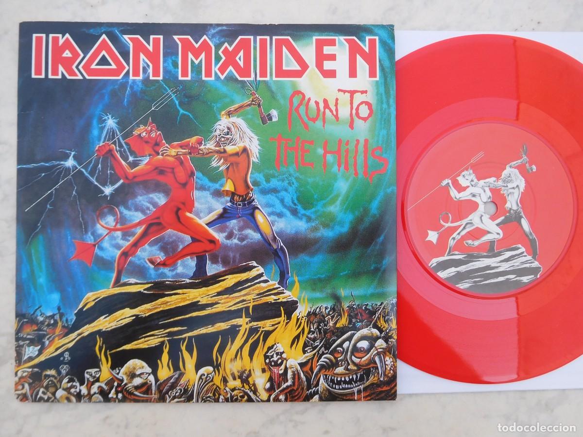 Discos de vinilo: Iron Maiden. 7 Single. Run to the hills. Edici&oacute;n europea 2002 vinilo rojo. EM 612