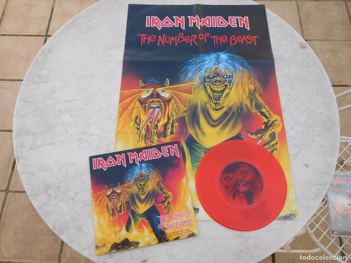 Discos de vinilo: Iron Maiden. 7 Single. The number of the beast. Edici&oacute;n inglesa 2005 Vinilo rojo + Poster. EM 666