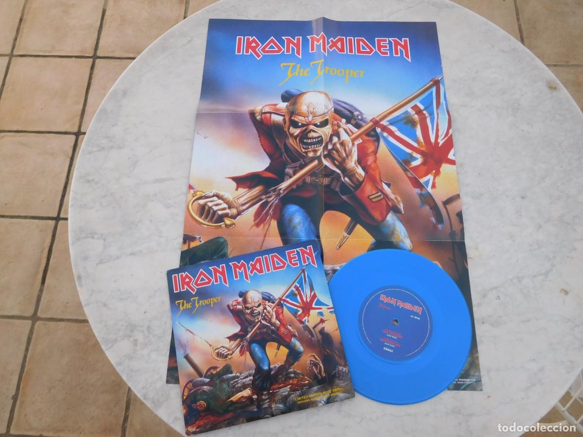 Discos de vinilo: Iron Maiden. 7 Single. The trooper. Edici&oacute;n inglesa 2005 Vinilo azul + Poster. EM 662