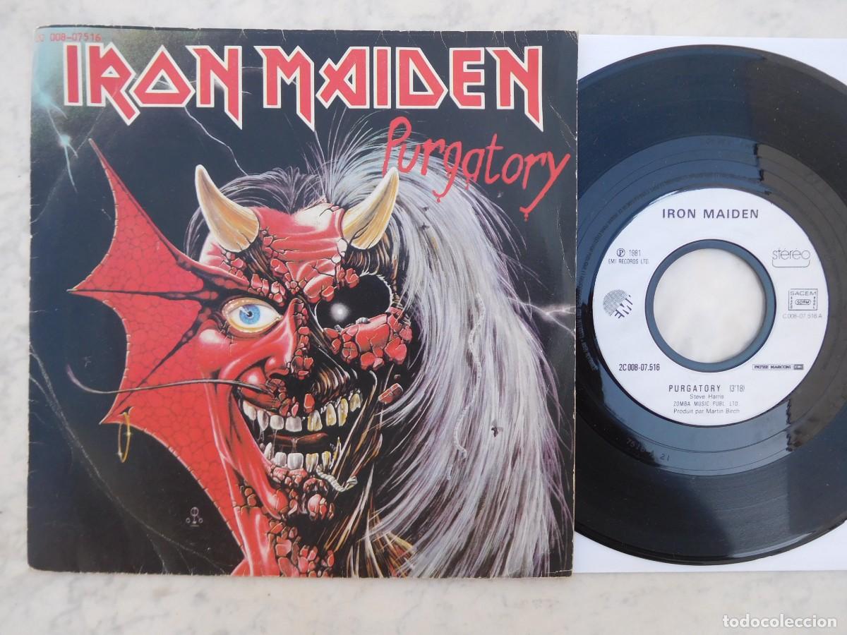 Discos de vinilo: Iron Maiden. 7 Single. Purgatory. Edici&oacute;n francesa 1981. Pathe Marconi EMI 2C 008-07516