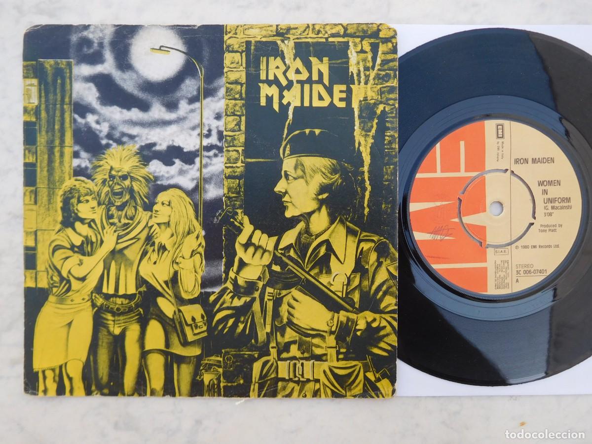 Discos de vinilo: Iron Maiden. 7 Single. Women in uniform. Edici&oacute;n italiana 1980. EMI 3C 006-07401