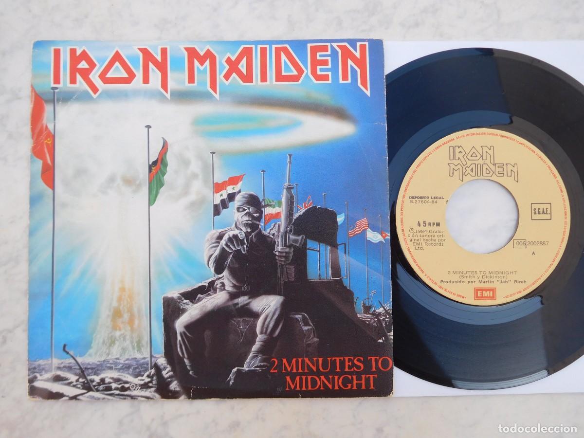 Discos de vinilo: Iron Maiden. 7 Single. 2 Minutes to midnight. Edici&oacute;n espa&ntilde;ola 1984. EMI 006-2002887