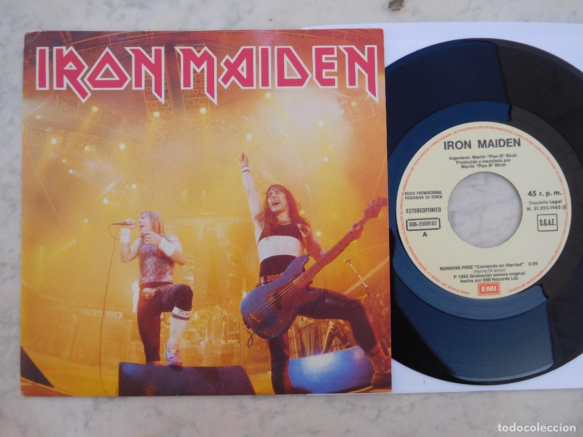 Discos de vinilo: Iron Maiden. 7 Single. Running free 1985. Edici&oacute;n espa&ntilde;ola promo. EMI 006-2008187