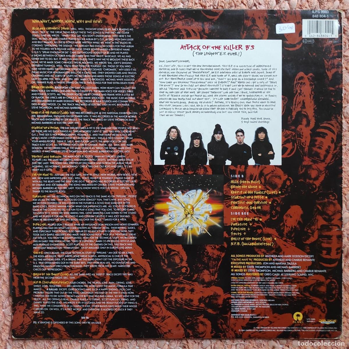 Discos de vinilo: ANTHRAX - ATTACK OF THE KILLER BS LP - Foto 2