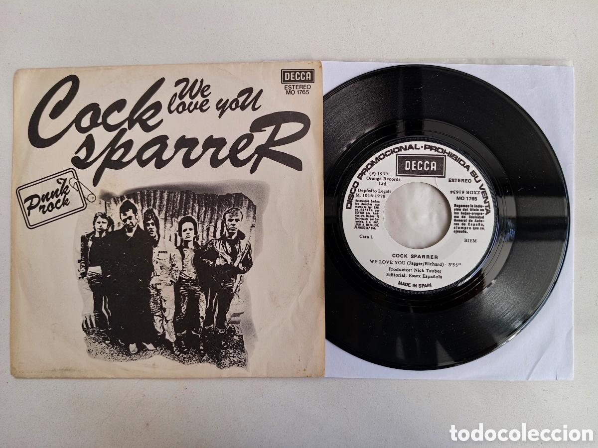 Discos de vinilo: COCK SPARRER - We Love You / Chip In My Shoulder - SG PROMO DECCA ESPA&Ntilde;A 1977 // NM // UK PUNK OI!