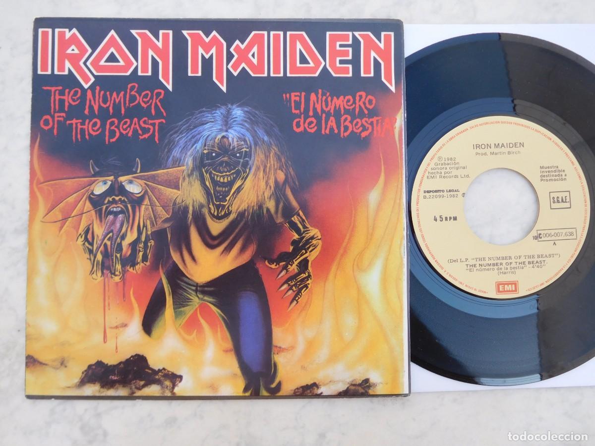 Discos de vinilo: Iron Maiden. 7 Single. The number of the beast. Edici&oacute;n espa&ntilde;ola promo. EMI 10C 006-007638