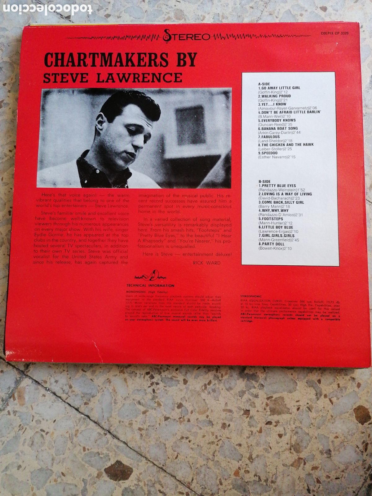 Discos de vinilo: LP STEVE LAWERENCE CHARTMAKERS 1987 USA - Foto 2