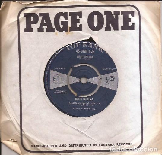 Discos de vinilo: SINGLE CRAIG DOUGLAS ONLY SIXTEEN TOP RANK 159 UK 1959 SAM COOKE COVER TRI CENTER