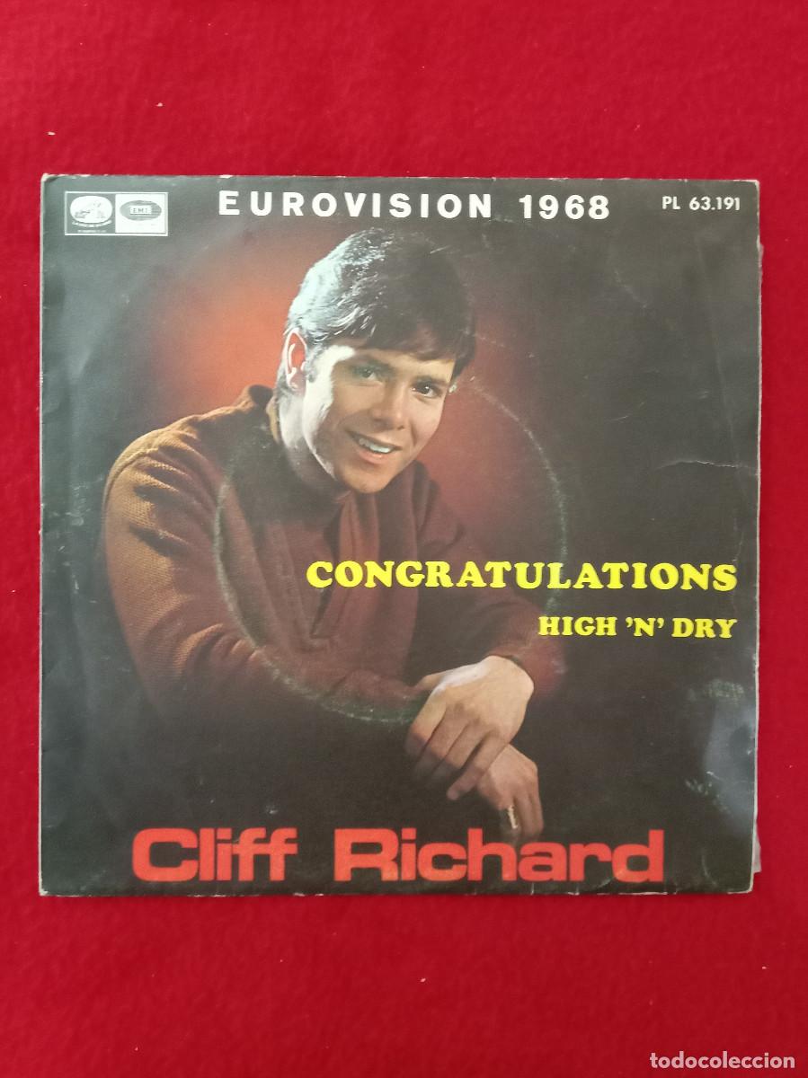 Discos de vinilo: Cliff Richard - Eurovisi&oacute;n 1968 - Congratulations / High &acute;N` Dry - Edit. EMI. 1968