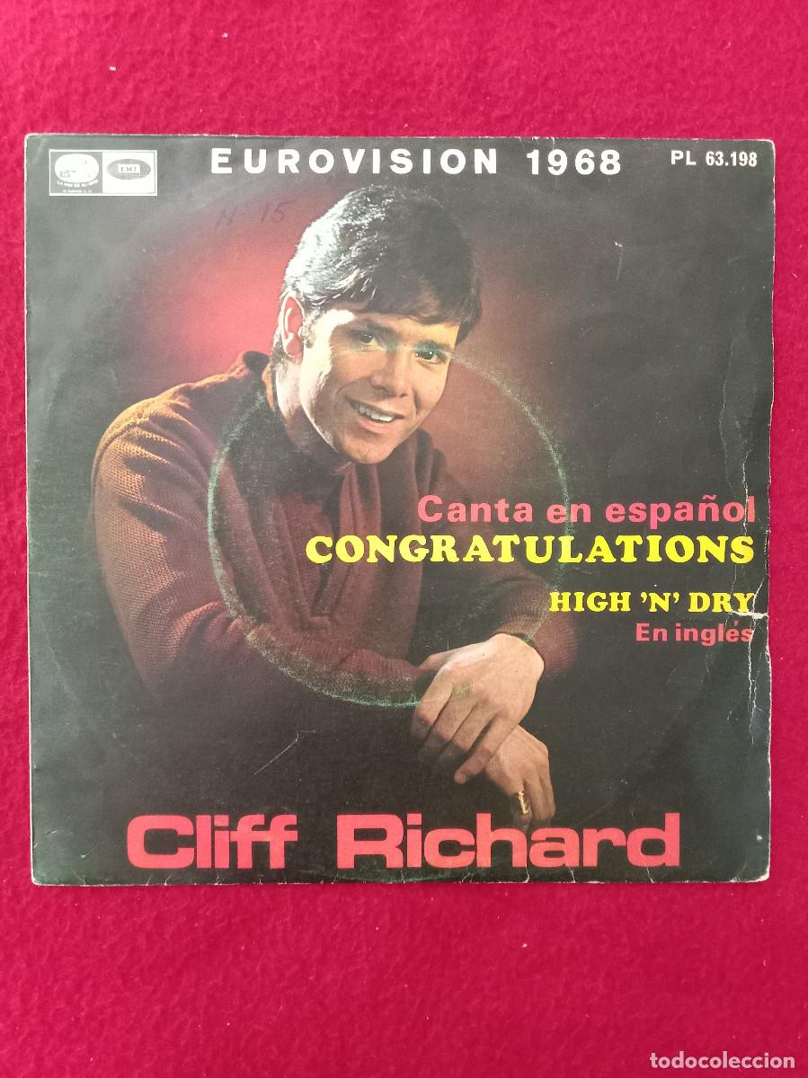 Discos de vinilo: Cliff Richard - Eurovisi&oacute;n 1968 - Congratulations / High &acute;N` Dry - Edit. EMI. 1968