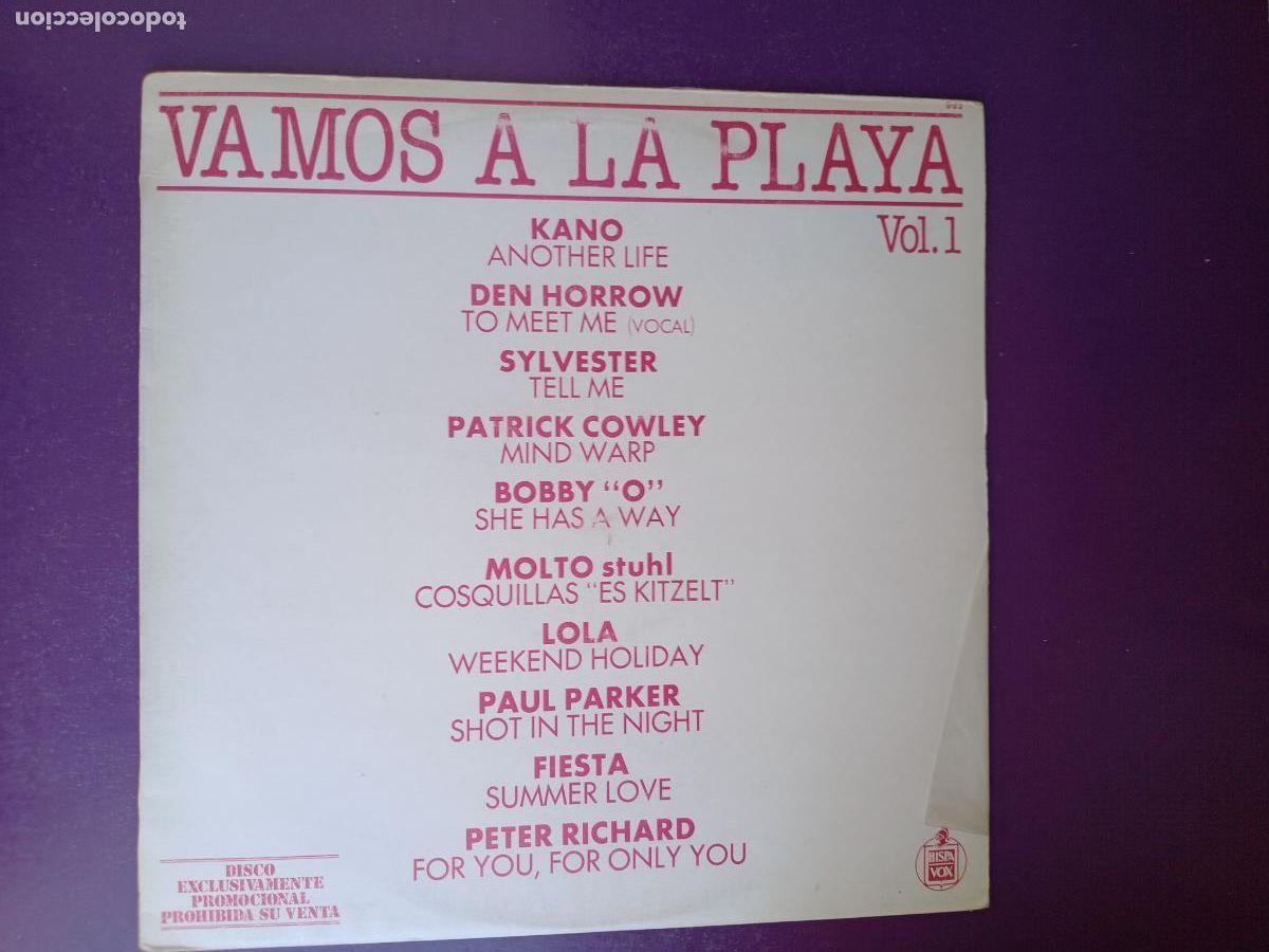 Discos de vinilo: VAMOS A LA PLAYA 1 - LP HISPAVOX PROMO 1983 - DISCO ELECTRONICA 80'S - KANO, COWLEY, BOBBY O, ETC
