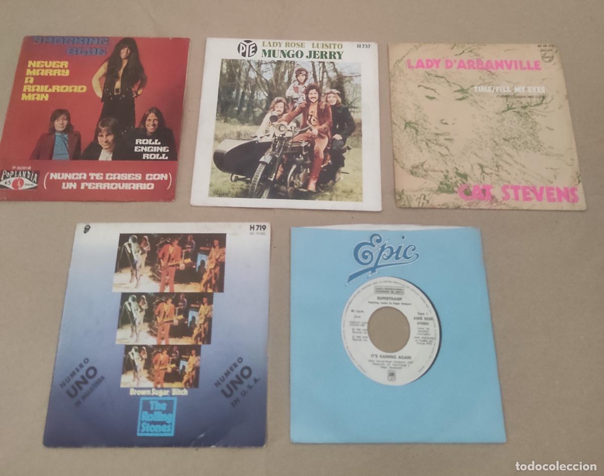 Discos de vinilo: LOTE CINCO SINGLES-GRUPOS INTERNACIONALES-ROLLING STONES,MUNGOJERRY,SUPERTRAMP,SHOCKING BLUE,CAT STE