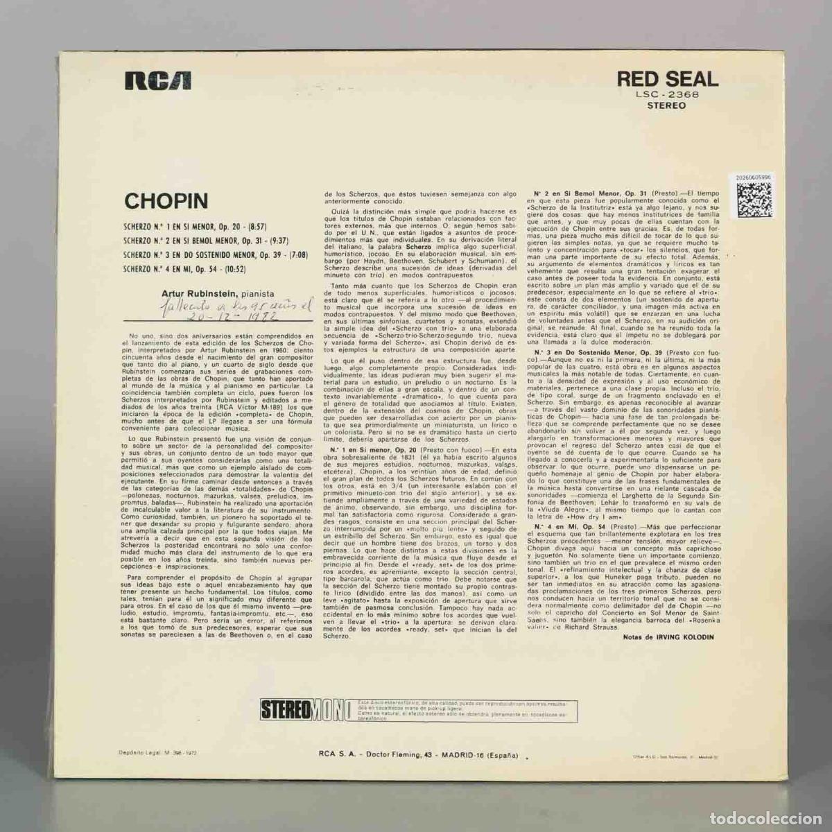 Discos de vinilo: LP. Chopin - Scherzos - Rubinstein - Foto 2