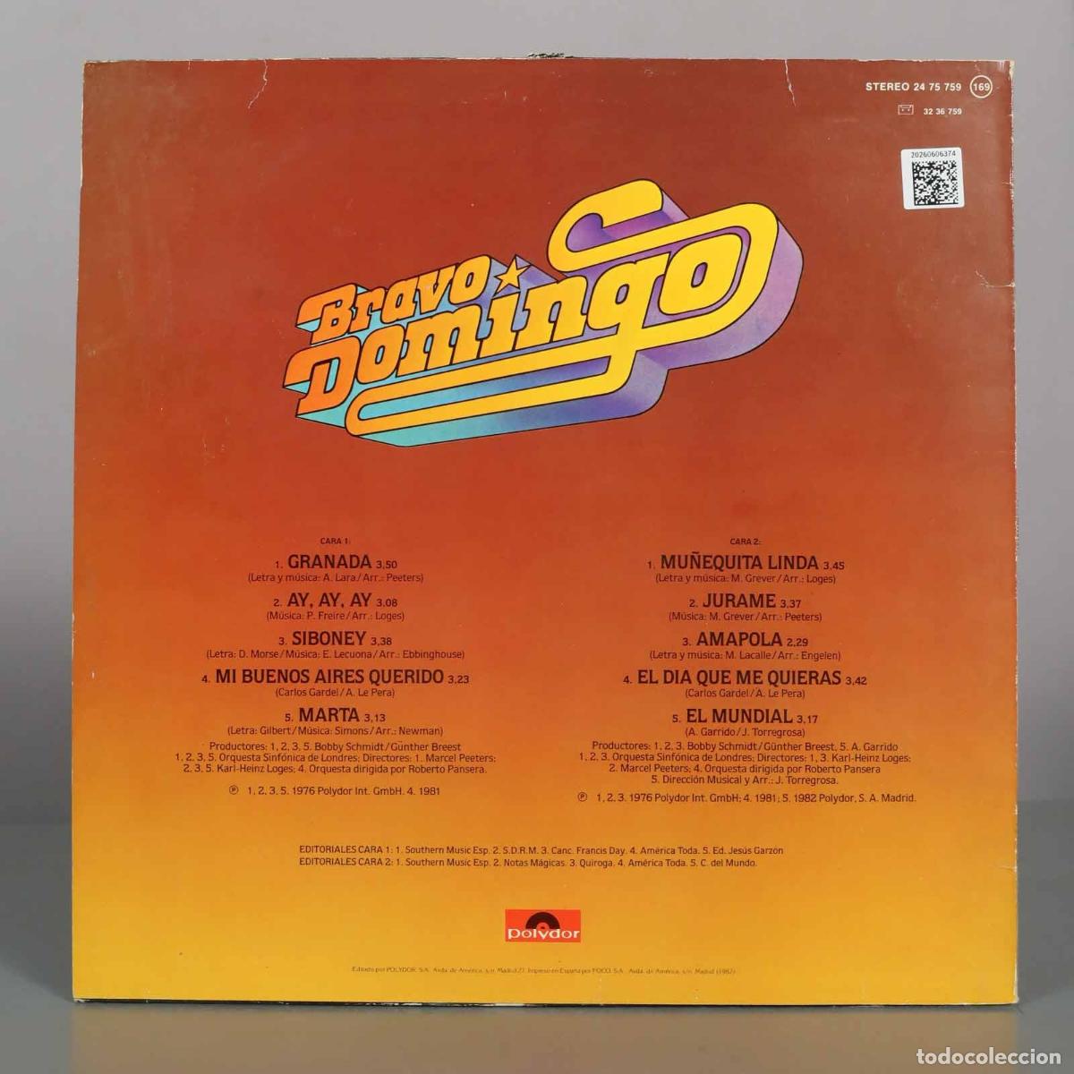 Discos de vinilo: LP. Bravo Domingo - Pl&aacute;cido Domingo - Foto 2