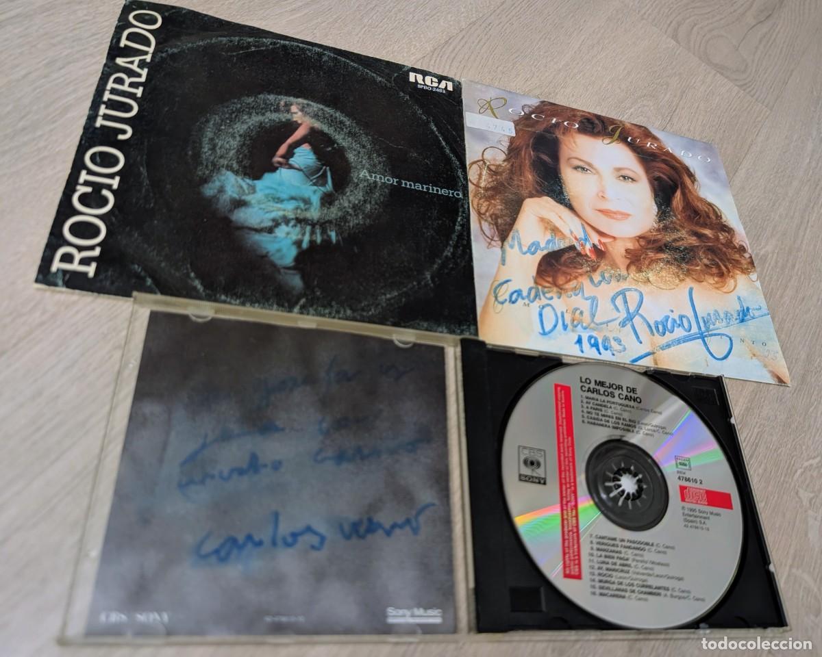 Discos de vinilo: LOTE DE 2 SINGLES DE ROCIO JURADO UNO. FIRMADO Y UN CD DE CAROS CANO.. FIRMADO . LEER DESCRIPCION
