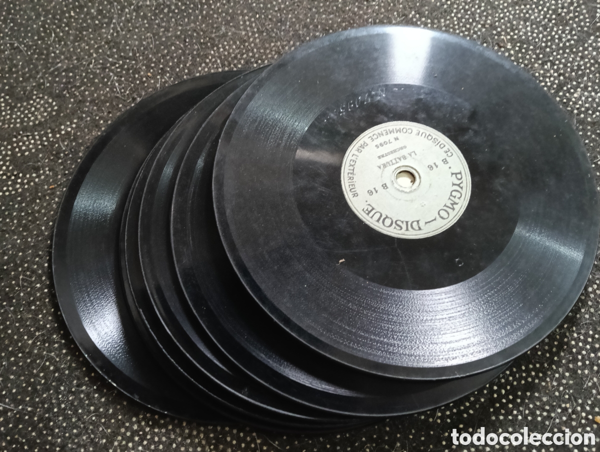 Discos de vinilo: Lote de 6 de discos de 15 cm. de pizarra de 78 RPM de la marca francesa Javo Disque (popular en los