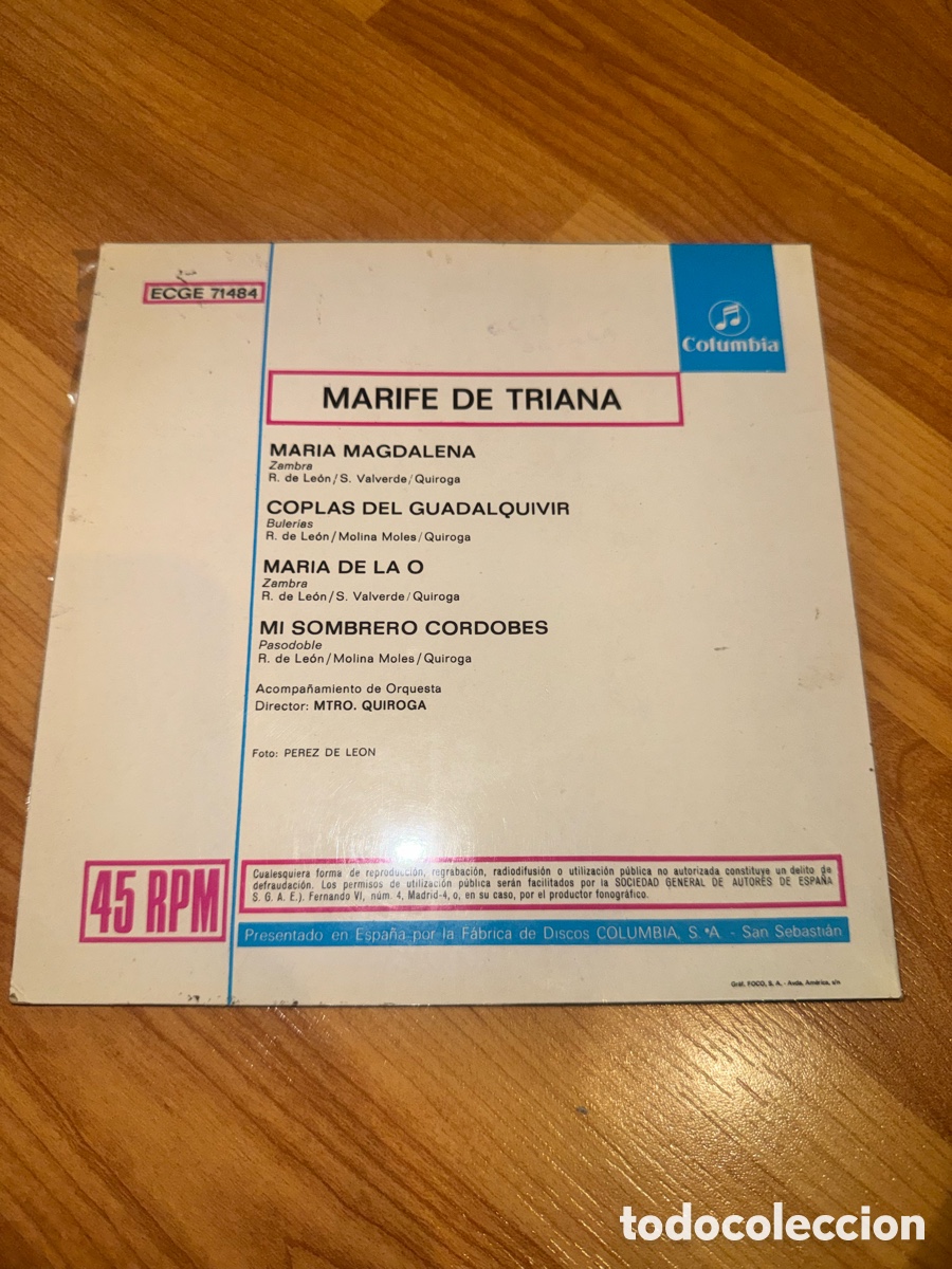 Discos de vinilo: Marife de Triana - Mar&iacute;a Magdalena +3 - Foto 2